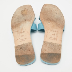 Hermes Blue Leather Oran Flat Slides Size 36.5  