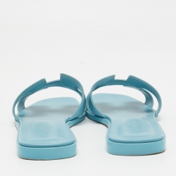 Hermes Blue Leather Oran Flat Slides Size 36.5  