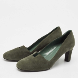 Hermes Olive Green Suede Cut Out Pumps Size 37.5
