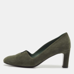 Hermes Olive Green Suede Cut Out Pumps Size 37.5