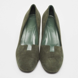 Hermes Olive Green Suede Cut Out Pumps Size 37.5