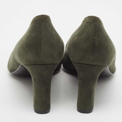 Hermes Olive Green Suede Cut Out Pumps Size 37.5