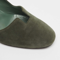 Hermes Olive Green Suede Cut Out Pumps Size 37.5