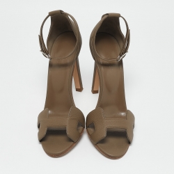 مملوكة مسبقًا Hermes Green Leather Premiere 70 Ankle Strap Sandals Size 38.5