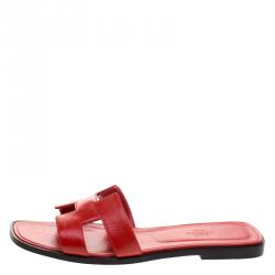 Pre Owned Hermes Orange Patent Leather Oran Sandals Size 40