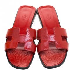 Pre Owned Hermes Orange Patent Leather Oran Sandals Size 40