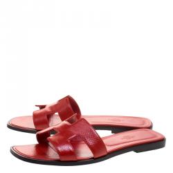 Pre Owned Hermes Orange Patent Leather Oran Sandals Size 40