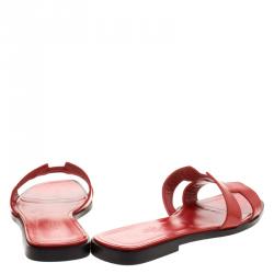 Pre Owned Hermes Orange Patent Leather Oran Sandals Size 40