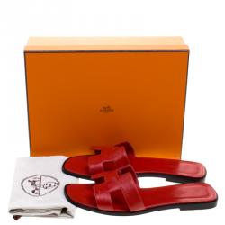 Pre Owned Hermes Orange Patent Leather Oran Sandals Size 40