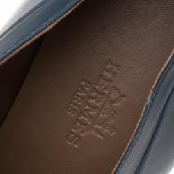 Pre Owned Hermes Blue Leather Peep Toe Platform Pumps Size 37.5