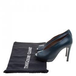 Pre Owned Hermes Blue Leather Peep Toe Platform Pumps Size 37.5