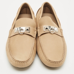 Pre Owned Hermes Beige Nubuck Leather Irving Loafers Size 42