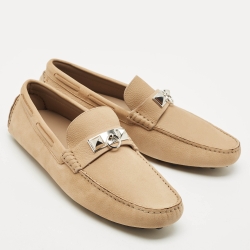 Pre Owned Hermes Beige Nubuck Leather Irving Loafers Size 42