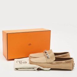 Pre Owned Hermes Beige Nubuck Leather Irving Loafers Size 42