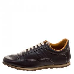 Hermes Dark Brown Leather Lace Up Sneakers Size 36.5