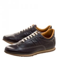 Hermes Dark Brown Leather Lace Up Sneakers Size 36.5