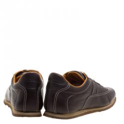 Hermes Dark Brown Leather Lace Up Sneakers Size 36.5
