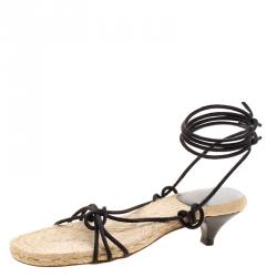 Hermes Black Suede Cord Tie Up Sandals Size 35