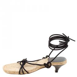 Hermes Black Suede Cord Tie Up Sandals Size 35