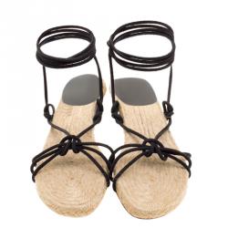Hermes Black Suede Cord Tie Up Sandals Size 35