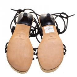 Hermes Black Suede Cord Tie Up Sandals Size 35