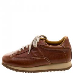 Hermes Brown Leather Quick Lace Up Sneakers Size 36