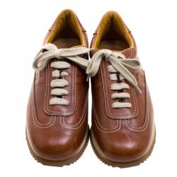 Hermes Brown Leather Quick Lace Up Sneakers Size 36