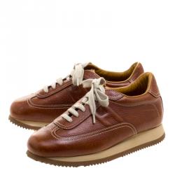 Hermes Brown Leather Quick Lace Up Sneakers Size 36