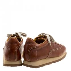 Hermes Brown Leather Quick Lace Up Sneakers Size 36