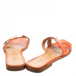 Pre Owned Hermes Orange Lizard Leather Oran Box Sandals Size 38