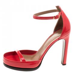 Hermes Red Patent Leather Ankle Strap Platform Sandals Size 40