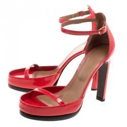 Hermes Red Patent Leather Ankle Strap Platform Sandals Size 40