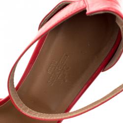 Hermes Red Patent Leather Ankle Strap Platform Sandals Size 40