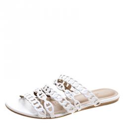 Pre Owned Hermes White Leather Nude Sandals Size 38