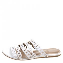 Pre Owned Hermes White Leather Nude Sandals Size 38
