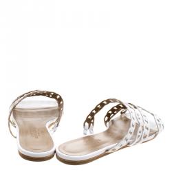 Pre Owned Hermes White Leather Nude Sandals Size 38