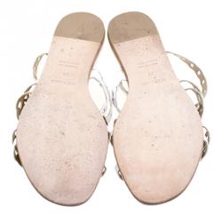 Pre Owned Hermes White Leather Nude Sandals Size 38