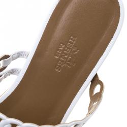 Pre Owned Hermes White Leather Nude Sandals Size 38