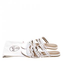 Pre Owned Hermes White Leather Nude Sandals Size 38