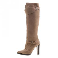 Hermes Beige Suede Knee High Boots Size 38