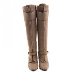 Hermes Beige Suede Knee High Boots Size 38