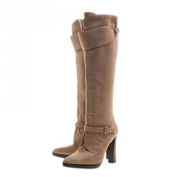 Hermes Beige Suede Knee High Boots Size 38