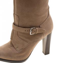 Hermes Beige Suede Knee High Boots Size 38