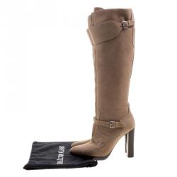 Hermes Beige Suede Knee High Boots Size 38