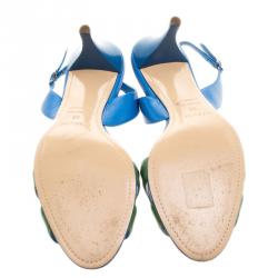 Hermes Green And Blue Leather Night Slingback Sandals Size 39