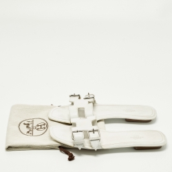 Pre Owned Hermes Oran Size 39 White Leather Flat Slide