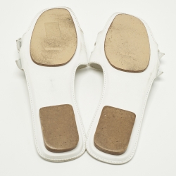 Pre Owned Hermes Oran Size 39 White Leather Flat Slide