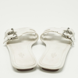 Pre Owned Hermes Oran Size 39 White Leather Flat Slide