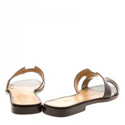 Hermes Dark Brown Leather Oran Box Sandals Size 38