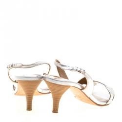 Hermes Metallic Silver Leather Night Slingback Sandals Size 36